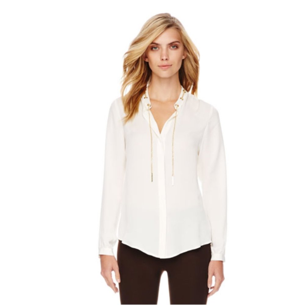 MICHAEL Michael Kors Chain Collar Blouse Gold S - Picture 1 of 15